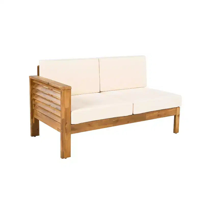 Christopher Knight Home Percy Patio Akazienholz L-förmiges, gepolstertes 5-Sitzer-Ecksofa-Set mit Couchtisch