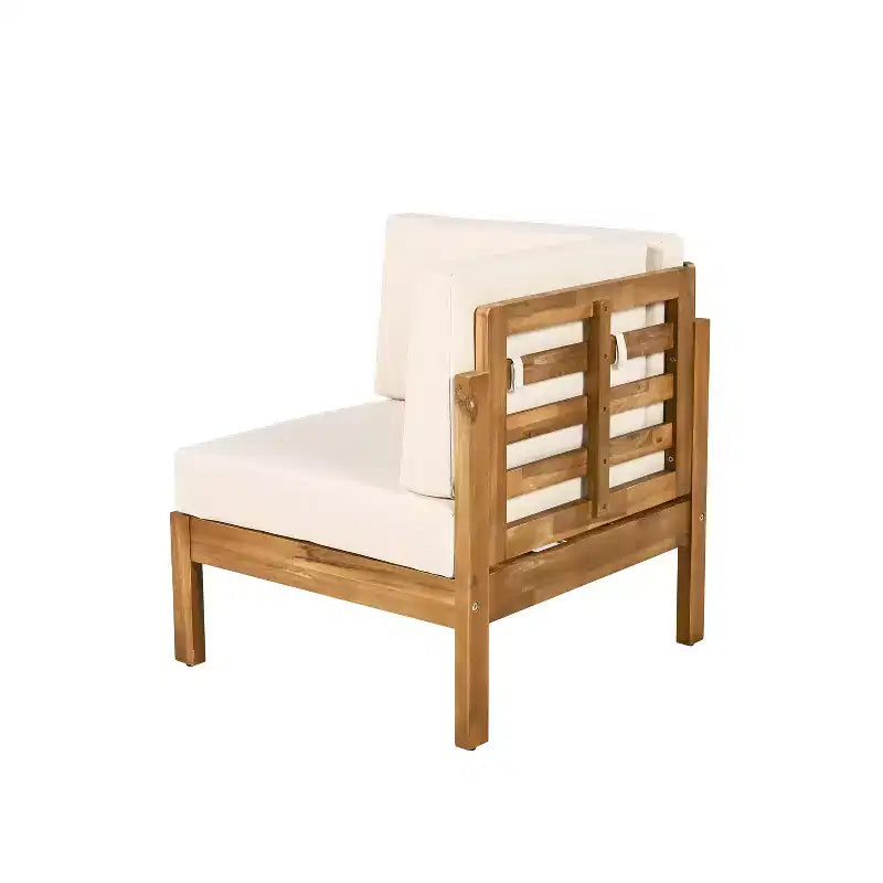 Christopher Knight Home Percy Patio Akazienholz L-förmiges, gepolstertes 5-Sitzer-Ecksofa-Set mit Couchtisch