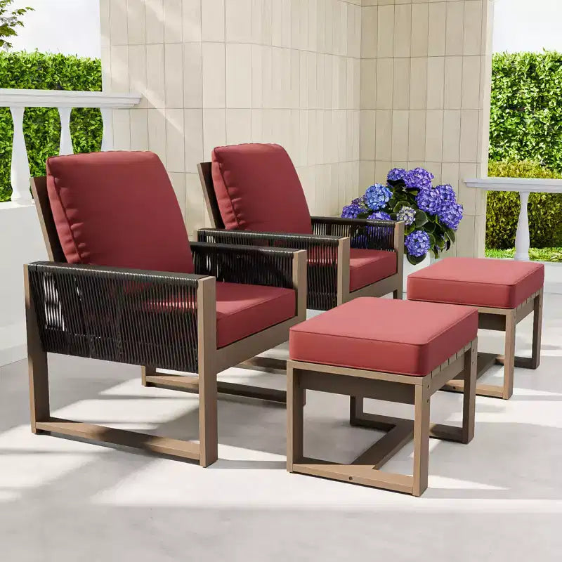 EAGLE PEAK 4-teiliges Möbelset aus natürlichem Zedernholz, Outdoor Patio Echtholz kleines Balkon-Sitzgruppen-Set mit Hockern