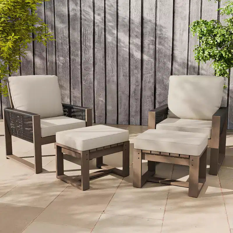 EAGLE PEAK 4 Pieces Natural Cedar Wood Furniture Set, Outdoor Patio Real Wood Small Balcony Conversation Set with Ottomans
