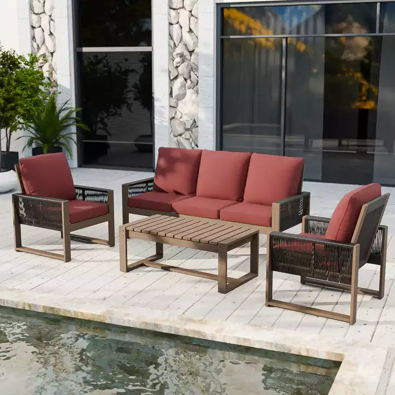 EAGLE PEAK 4-teiliges Terrassenmöbel-Set aus natürlichem Zedernholz, Outdoor-Sitzgruppe mit Couchtisch
