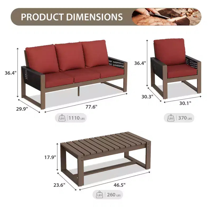 EAGLE PEAK 4-teiliges Terrassenmöbel-Set aus natürlichem Zedernholz, Outdoor-Sitzgruppe mit Couchtisch