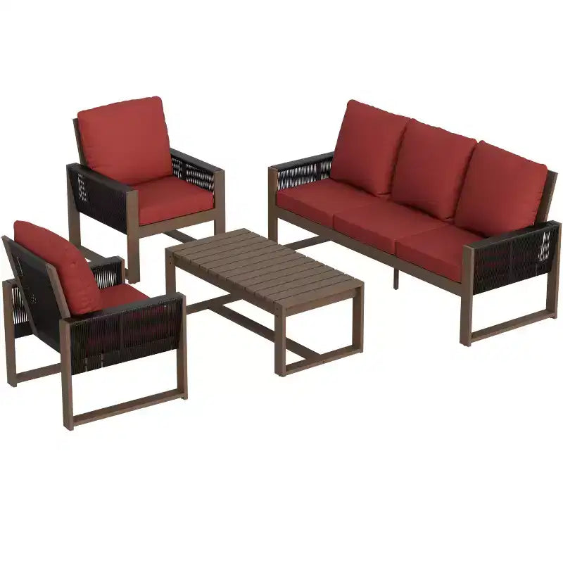 EAGLE PEAK 4-teiliges Terrassenmöbel-Set aus natürlichem Zedernholz, Outdoor-Sitzgruppe mit Couchtisch