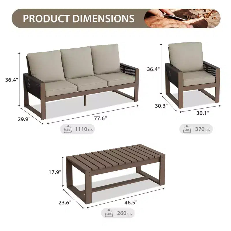 EAGLE PEAK 4-teiliges Terrassenmöbel-Set aus natürlichem Zedernholz, Outdoor-Sitzgruppe mit Couchtisch
