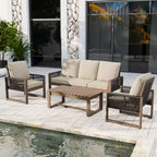 EAGLE PEAK 4 Pieces Natural Cedar Wood Patio Furniture, Outdoor Conversation Set with Coffee Table