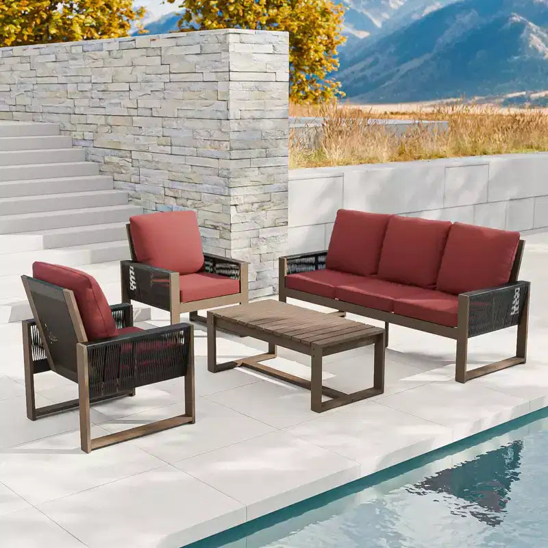 EAGLE PEAK 4-teiliges Terrassenmöbel-Set aus natürlichem Zedernholz, Outdoor-Sitzgruppe mit Couchtisch