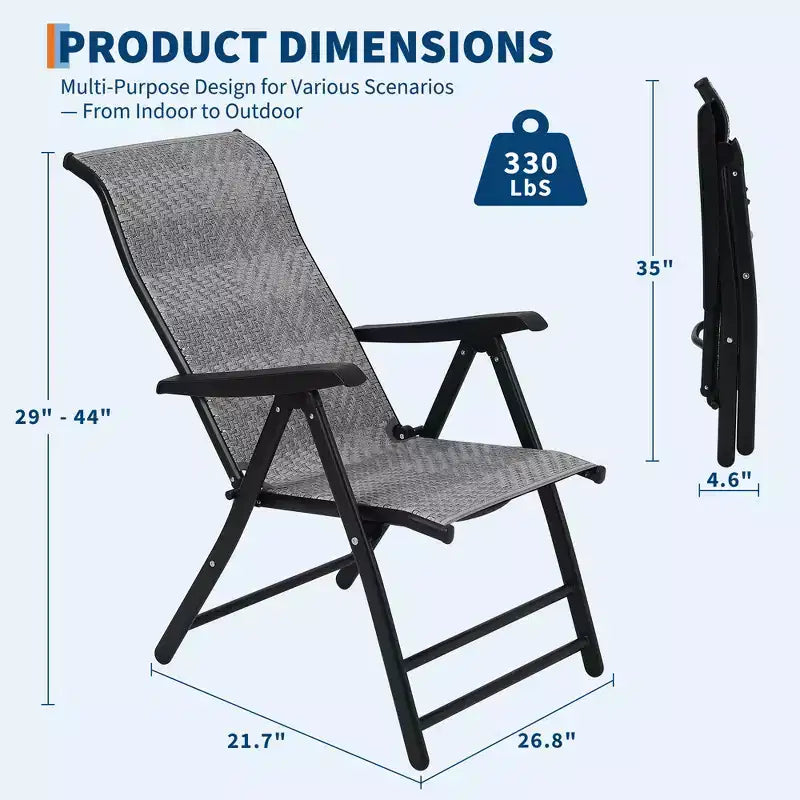 1 Stück Gartenliege aus Rattan, zusammenklappbar, verstellbare Rückenlehne und verbreiterte Armlehnen, tragbare, faltbare Rattanstühle, für drinnen, Pool