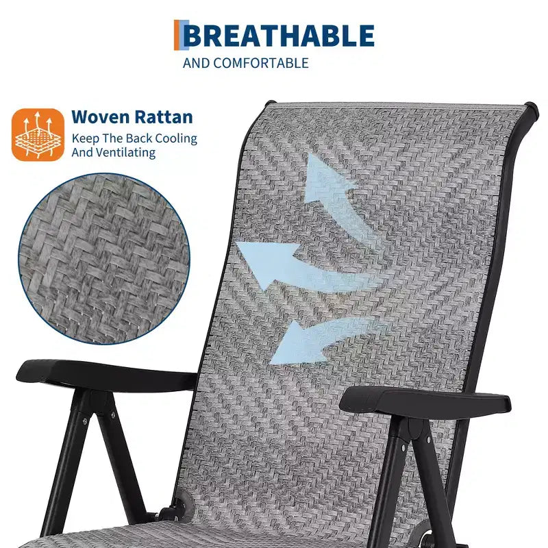 1 Stück Gartenliege aus Rattan, zusammenklappbar, verstellbare Rückenlehne und verbreiterte Armlehnen, tragbare, faltbare Rattanstühle, für drinnen, Pool