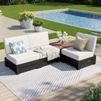 Captiva Designs Outdoor Patio Modular Sectional Sofa Conversation Set with Deep Cushions and Wood Grain Table