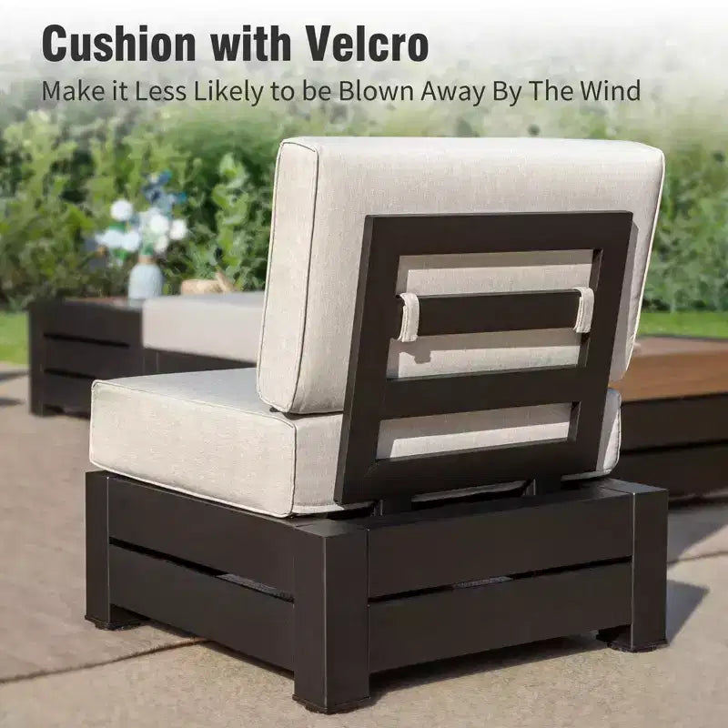 Captiva Designs Outdoor Patio Modulares Ecksofa Konversationsset mit tiefen Kissen und Holztisch