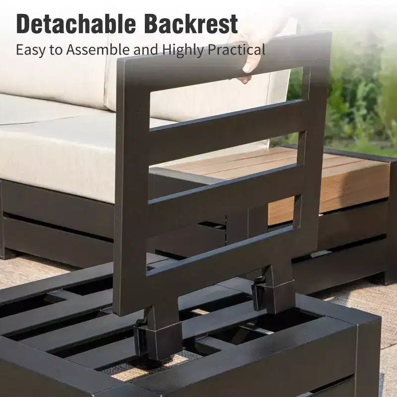 Captiva Designs Outdoor Patio Modulares Ecksofa Konversationsset mit tiefen Kissen und Holztisch
