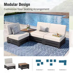 Captiva Designs Outdoor Patio Modulares Ecksofa Konversationsset mit tiefen Kissen und Holztisch