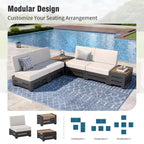 Captiva Designs Outdoor Patio Modulares Ecksofa Konversationsset mit tiefen Kissen und Holztisch
