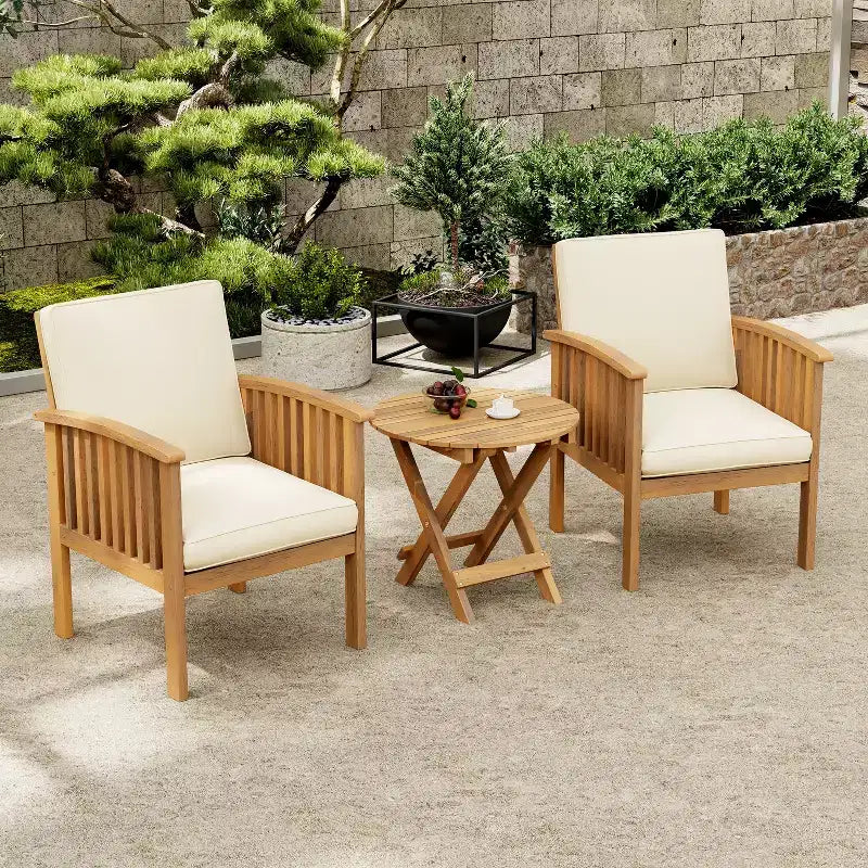 Christopher Knight Home Atlas 3 Piece Patio Acacia Wood Seating Set with Foldable Accent Table