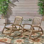 GDFStudio Dora Acacia Wood Rocking Chair with Retractable Footrest and Slatted Design(Set of 2)
