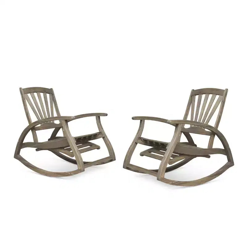 GDFStudio Dora Schaukelstuhl aus Akazienholz mit ausziehbarer Fußstütze und Lattenrost-Design (2er-Set)