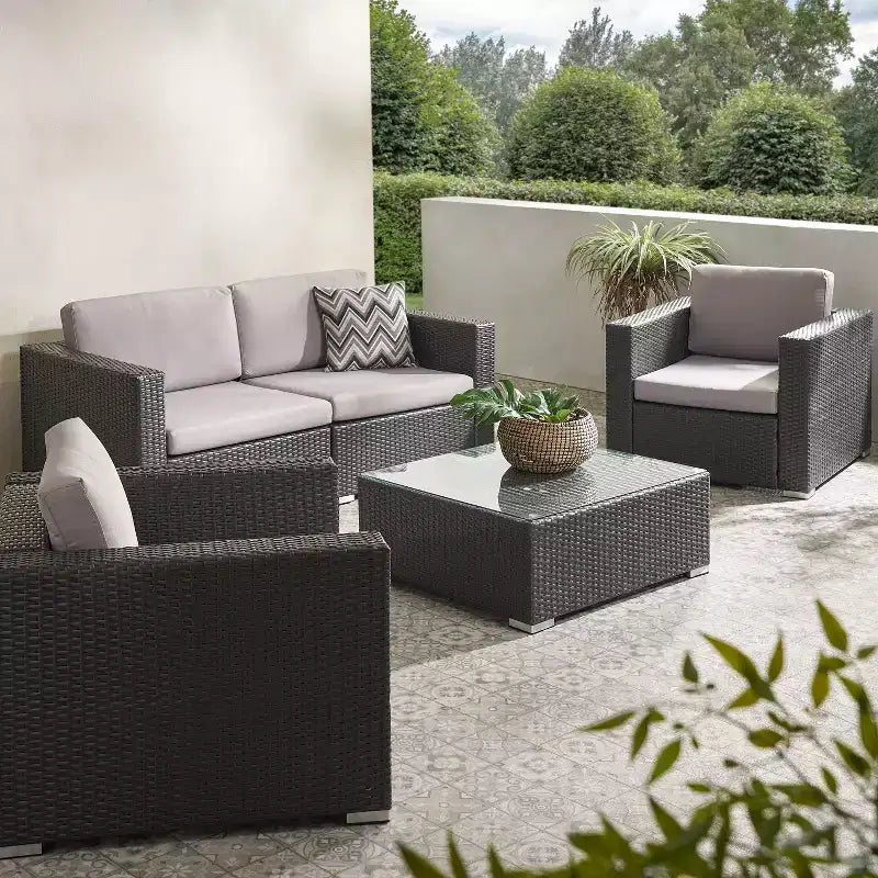 Christopher Knight Home Santa Rosa Outdoor Wicker 4 Seater Chat Set with Cushions