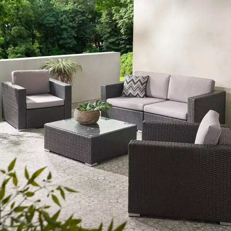Christopher Knight Home Santa Rosa Outdoor Loungeset aus Polyrattan mit 4 Sitzplätzen und Kissen