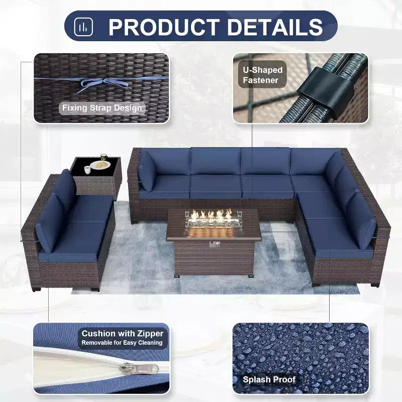ALAULM 10-teiliges Terrassenmöbel-Set, Rattan-Gartenmöbel-Sofa-Set, Outdoor-Sitzgruppen
