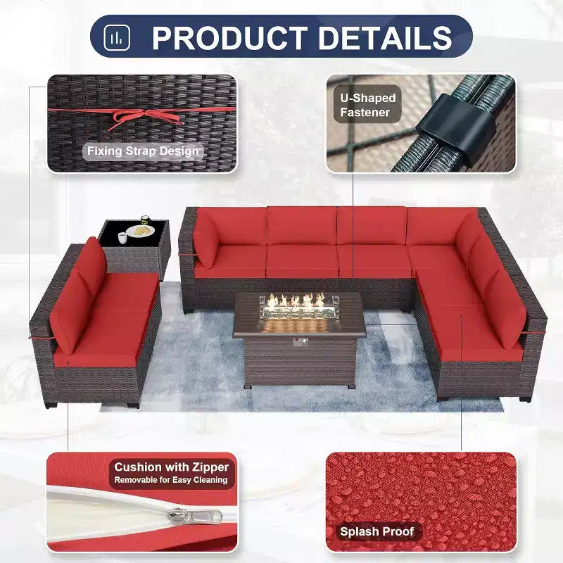 ALAULM 10-teiliges Terrassenmöbel-Set, Rattan-Gartenmöbel-Sofa-Set, Outdoor-Sitzgruppen