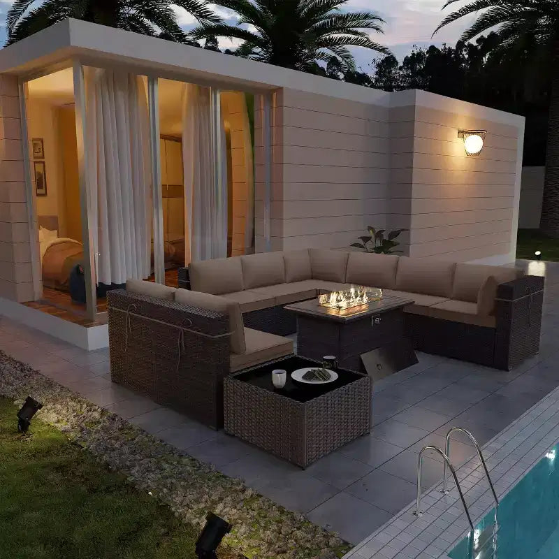 ALAULM 10-teiliges Terrassenmöbel-Set, Rattan-Gartenmöbel-Sofa-Set, Outdoor-Sitzgruppen