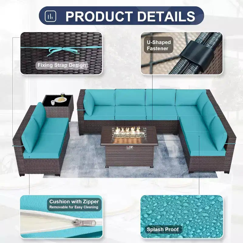 ALAULM 10-teiliges Terrassenmöbel-Set, Rattan-Gartenmöbel-Sofa-Set, Outdoor-Sitzgruppen
