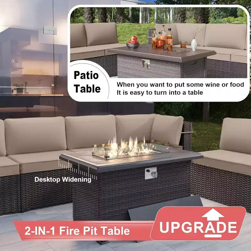 ALAULM 10-teiliges Terrassenmöbel-Set, Rattan-Gartenmöbel-Sofa-Set, Outdoor-Sitzgruppen