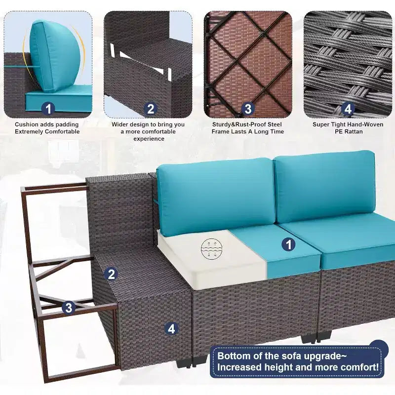 ALAULM 10-teiliges Terrassenmöbel-Set, Rattan-Gartenmöbel-Sofa-Set, Outdoor-Sitzgruppen