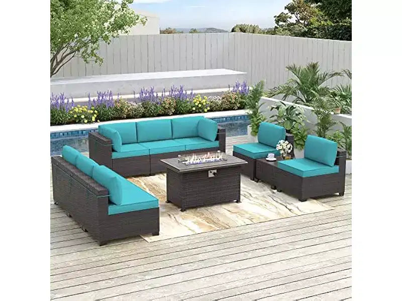 ALAULM 10 Pieces Patio Furniture Set, Rattan Wicker Outdoor Conversation Sets, Furniture Sofa Set
