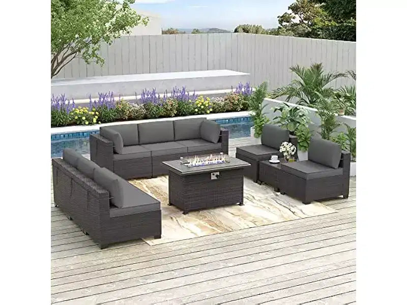 ALAULM 10-teiliges Terrassenmöbel-Set, Rattan-Gartenmöbel-Sofa-Set, Outdoor-Sitzgruppen