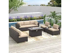 ALAULM 10-teiliges Terrassenmöbel-Set, Rattan-Gartenmöbel-Sofa-Set, Outdoor-Sitzgruppen