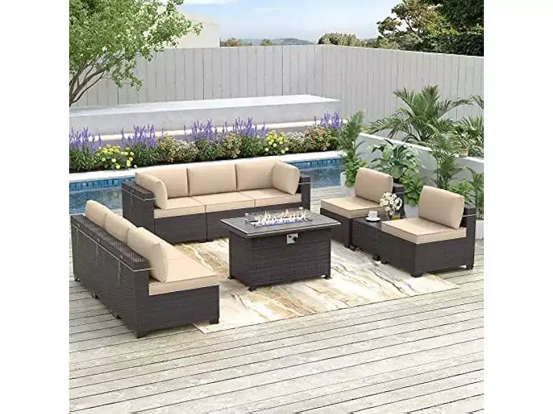 ALAULM 10-teiliges Terrassenmöbel-Set, Rattan-Gartenmöbel-Sofa-Set, Outdoor-Sitzgruppen