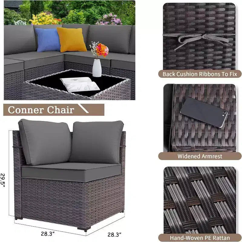 ALAULM 13-teiliges Gartenmöbel-Set, Lounge-Set aus Polyrattan für den Außenbereich, Sofa-Eckgruppe