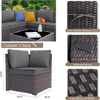 ALAULM 13-teiliges Gartenmöbel-Set, Lounge-Set aus Polyrattan für den Außenbereich, Sofa-Eckgruppe