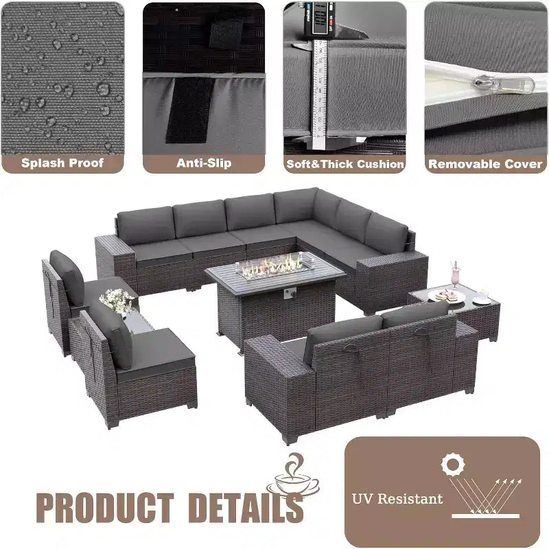 ALAULM 13-teiliges Gartenmöbel-Set, Lounge-Set aus Polyrattan für den Außenbereich, Sofa-Eckgruppe