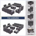 ALAULM 13-teiliges Gartenmöbel-Set, Lounge-Set aus Polyrattan für den Außenbereich, Sofa-Eckgruppe