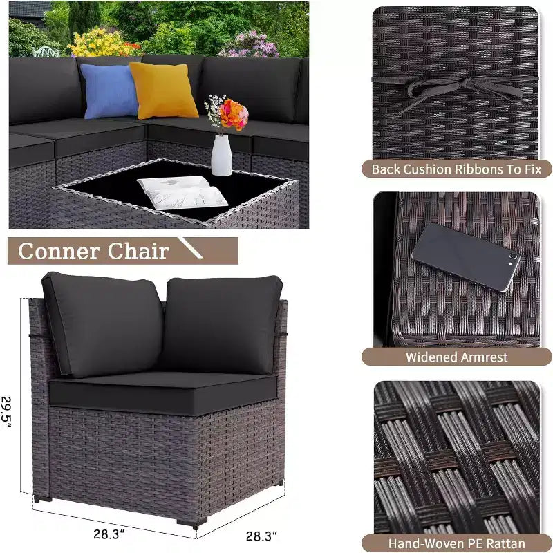 ALAULM 13-teiliges Gartenmöbel-Set, Lounge-Set aus Polyrattan für den Außenbereich, Sofa-Eckgruppe