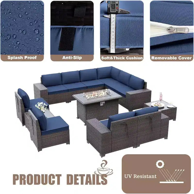 ALAULM 13-teiliges Gartenmöbel-Set, Lounge-Set aus Polyrattan für den Außenbereich, Sofa-Eckgruppe