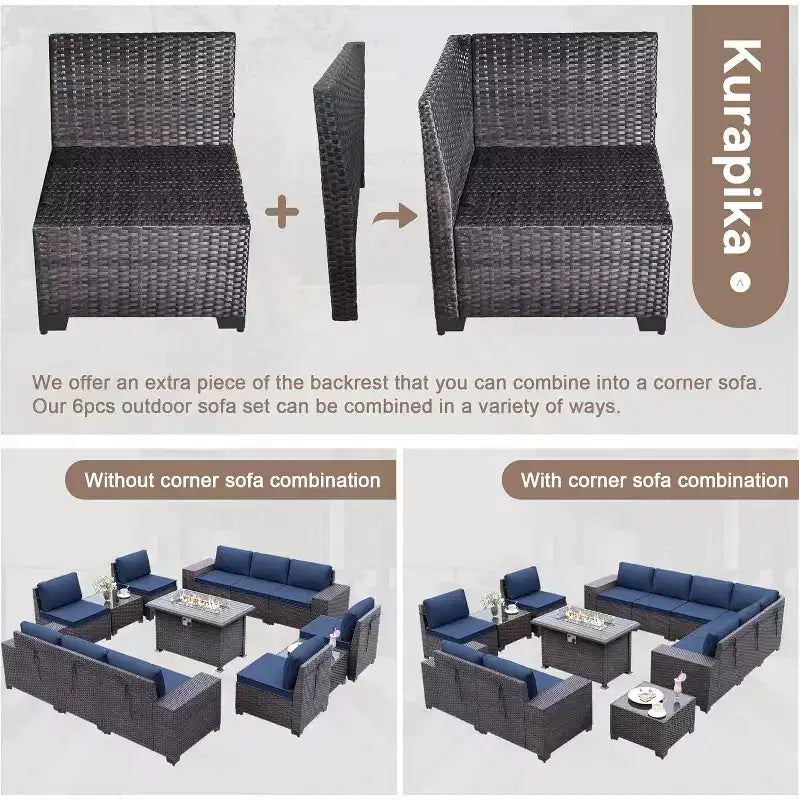 ALAULM 13-teiliges Gartenmöbel-Set, Lounge-Set aus Polyrattan für den Außenbereich, Sofa-Eckgruppe
