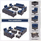 ALAULM 13-teiliges Gartenmöbel-Set, Lounge-Set aus Polyrattan für den Außenbereich, Sofa-Eckgruppe