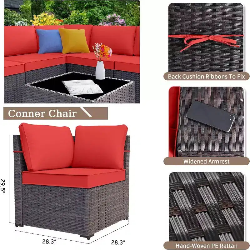 ALAULM 13-teiliges Gartenmöbel-Set, Lounge-Set aus Polyrattan für den Außenbereich, Sofa-Eckgruppe