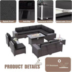 ALAULM 13-teiliges Gartenmöbel-Set, Lounge-Set aus Polyrattan für den Außenbereich, Sofa-Eckgruppe
