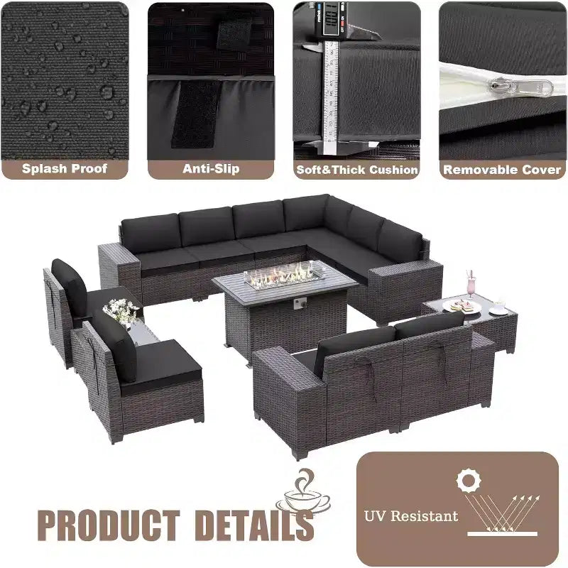 ALAULM 13-teiliges Gartenmöbel-Set, Lounge-Set aus Polyrattan für den Außenbereich, Sofa-Eckgruppe