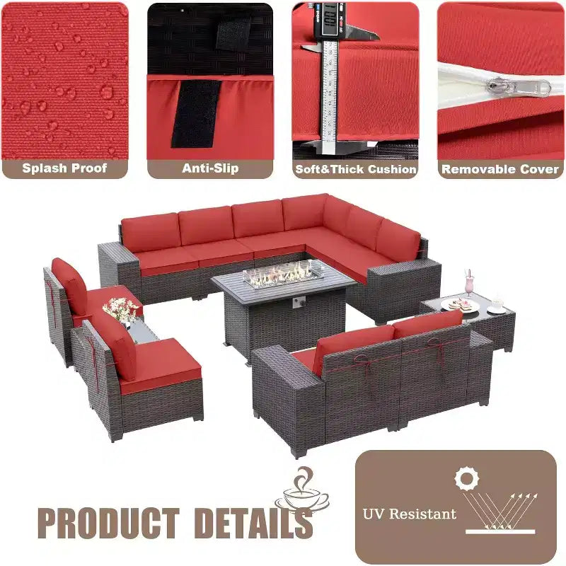 ALAULM 13-teiliges Gartenmöbel-Set, Lounge-Set aus Polyrattan für den Außenbereich, Sofa-Eckgruppe