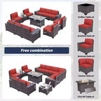 ALAULM 13-teiliges Gartenmöbel-Set, Lounge-Set aus Polyrattan für den Außenbereich, Sofa-Eckgruppe