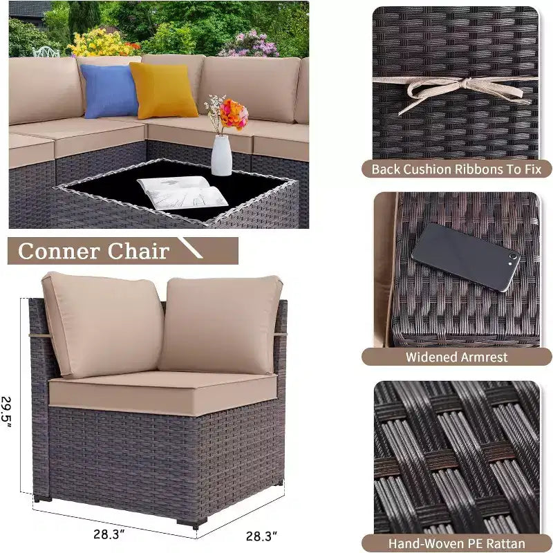 ALAULM 13-teiliges Gartenmöbel-Set, Lounge-Set aus Polyrattan für den Außenbereich, Sofa-Eckgruppe