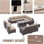 ALAULM 13-teiliges Gartenmöbel-Set, Lounge-Set aus Polyrattan für den Außenbereich, Sofa-Eckgruppe