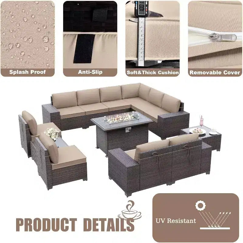 ALAULM 13-teiliges Gartenmöbel-Set, Lounge-Set aus Polyrattan für den Außenbereich, Sofa-Eckgruppe