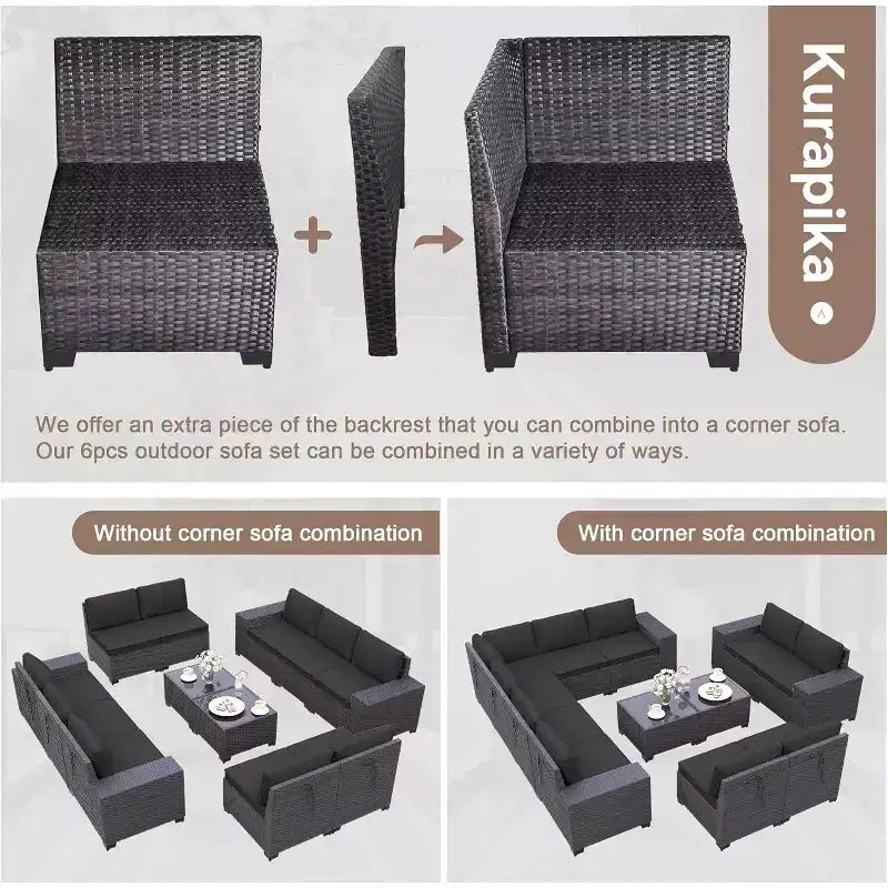 ALAULM 13-teiliges Gartenmöbel-Set, Lounge-Set aus Polyrattan für den Außenbereich, Sofa-Eckgruppe