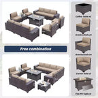 ALAULM 13-teiliges Gartenmöbel-Set, Lounge-Set aus Polyrattan für den Außenbereich, Sofa-Eckgruppe